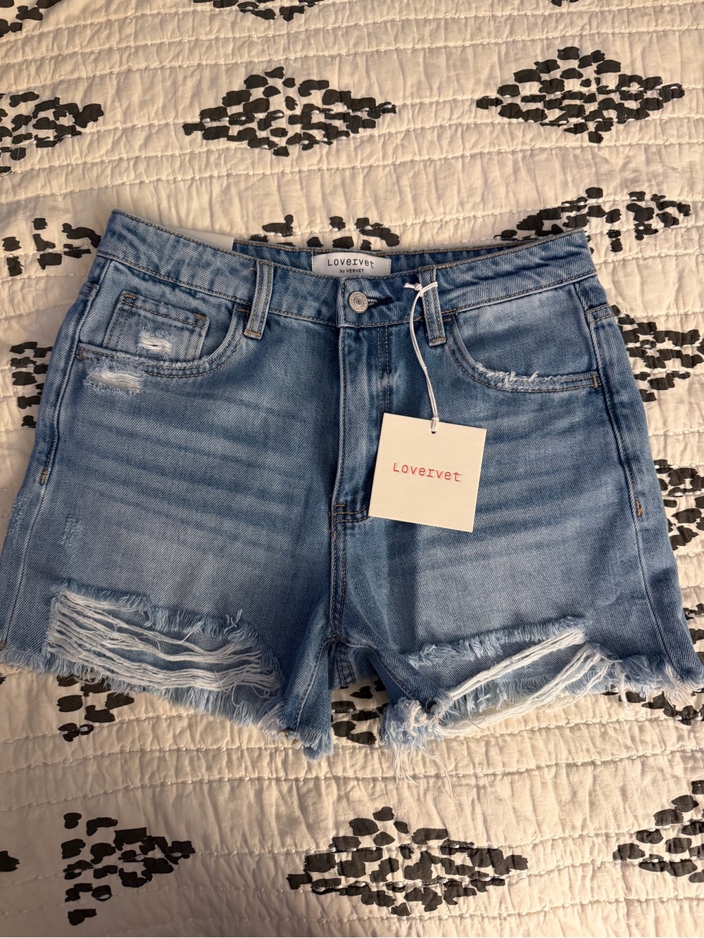 Lovervet Light Blue Distressed Denim Shorts with Frayed Hem